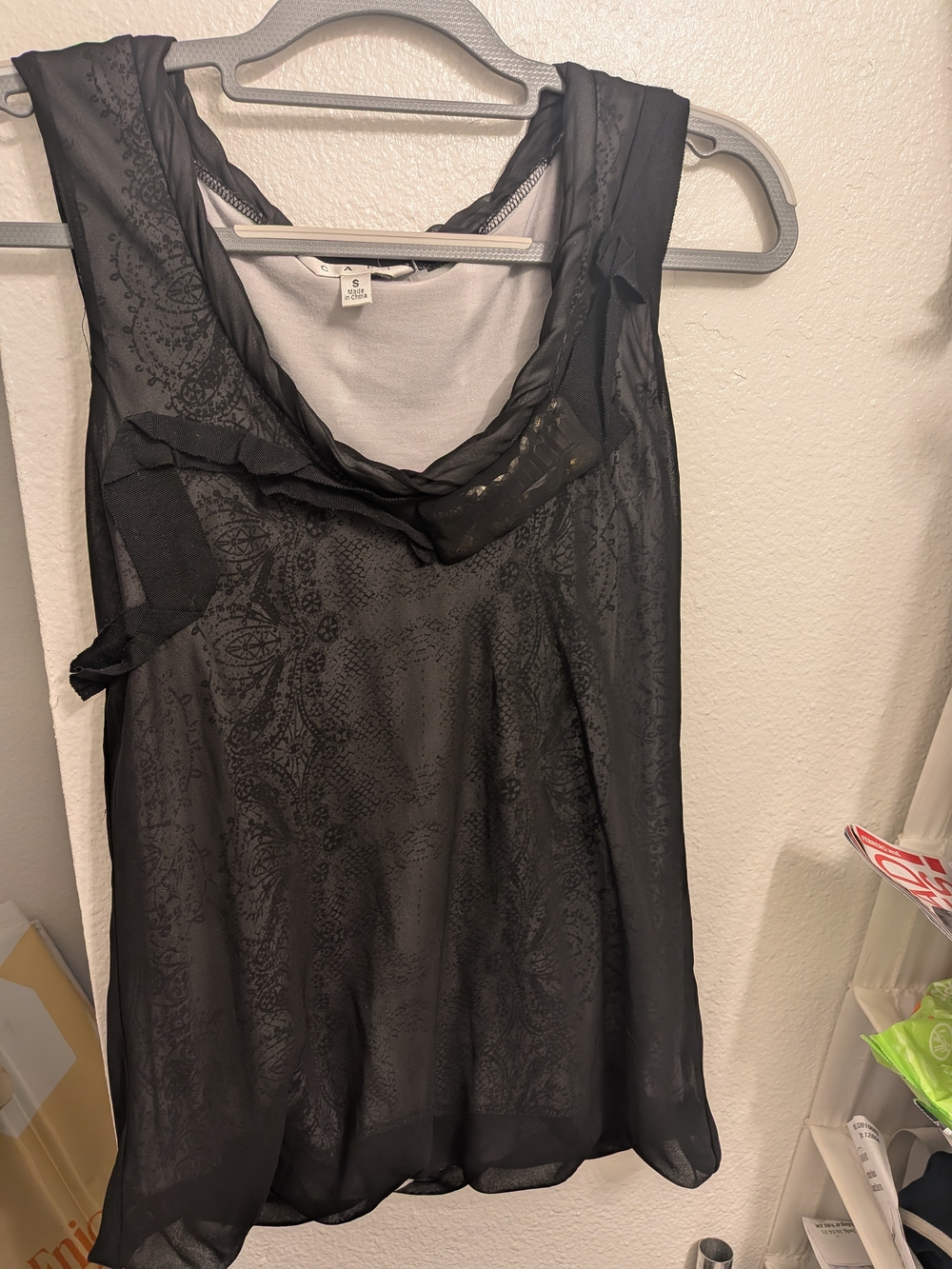 CAbi Black Sheer Patterned Sleeveless Camisole